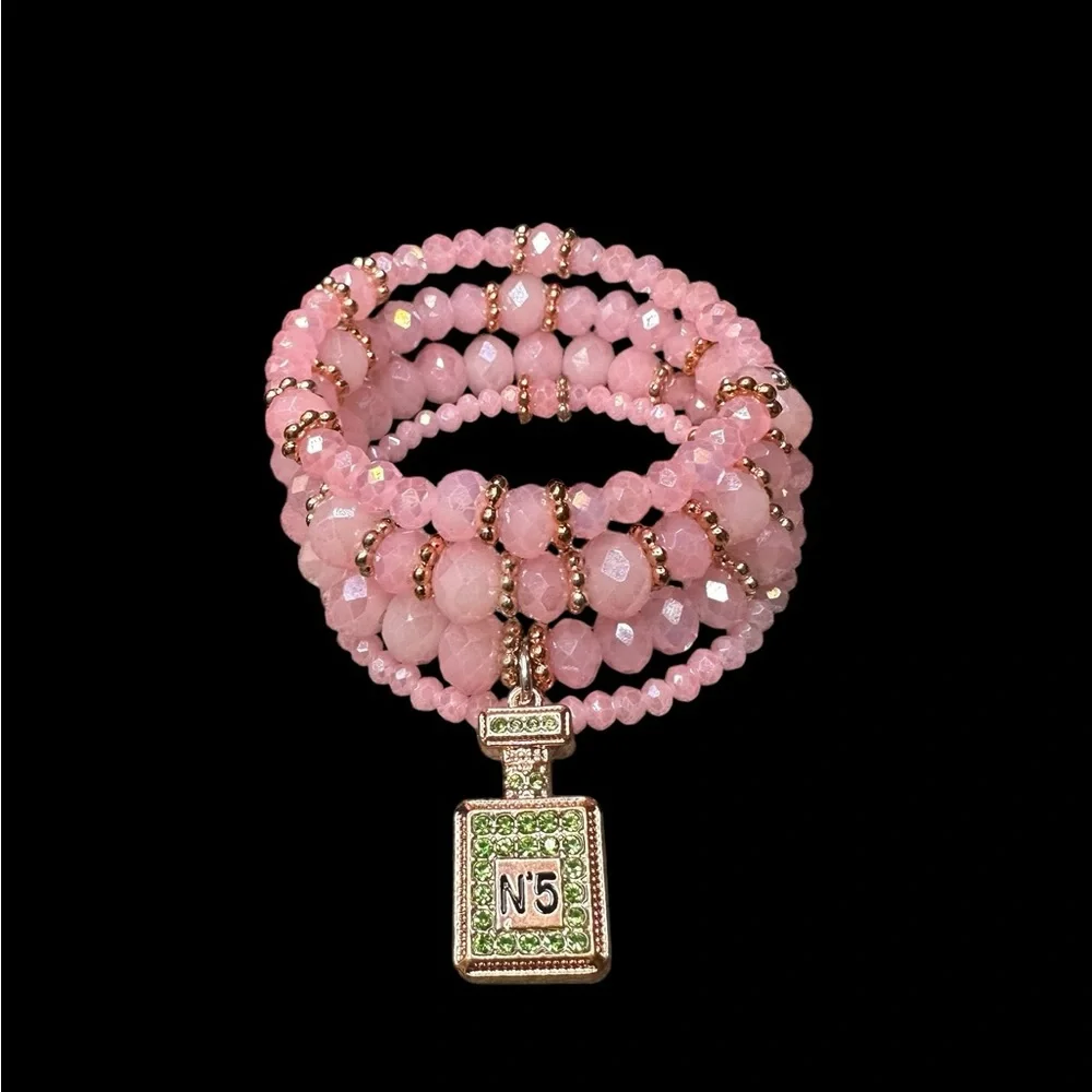 Pink Beaded Memory Bracelet with Perfume Bottle Charm - Picture 8 of 10